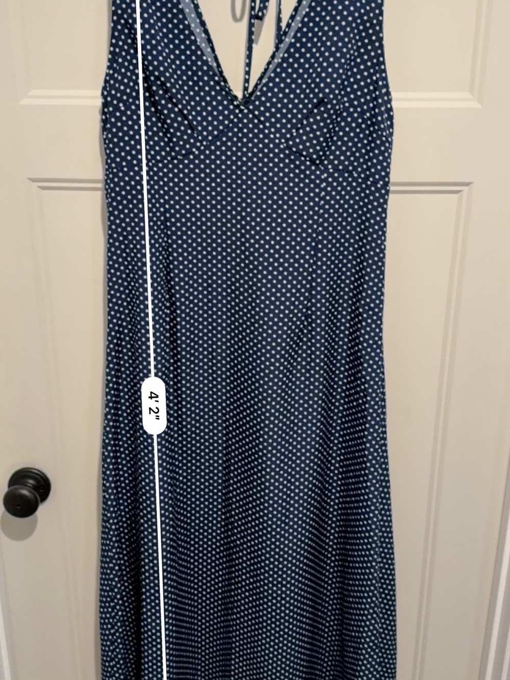 Navy Polka Dot V-Neck Midi Dress - L - Picture 6 of 6